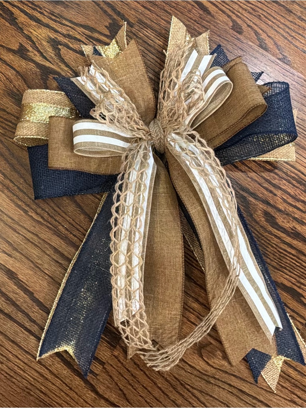 Rustic Brown & Navy Burlap Bow Wreath Accent